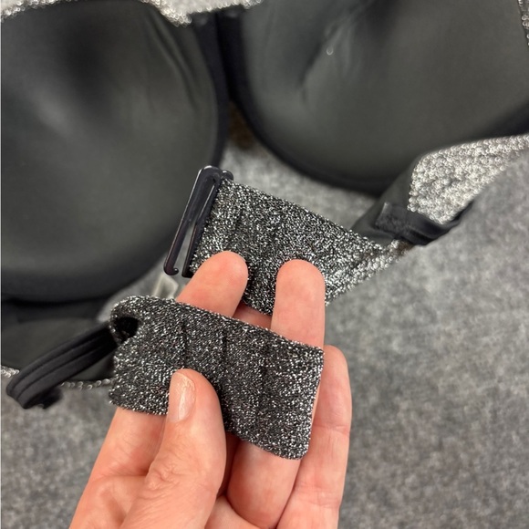 PINK by Victoria’s Secret Shimmer Push-Up Bikini Top NWT Black/Silver size: XL - Picture 5 of 10